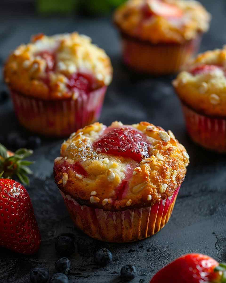 High Protein Strawberry Muffins with Cottage Cheese