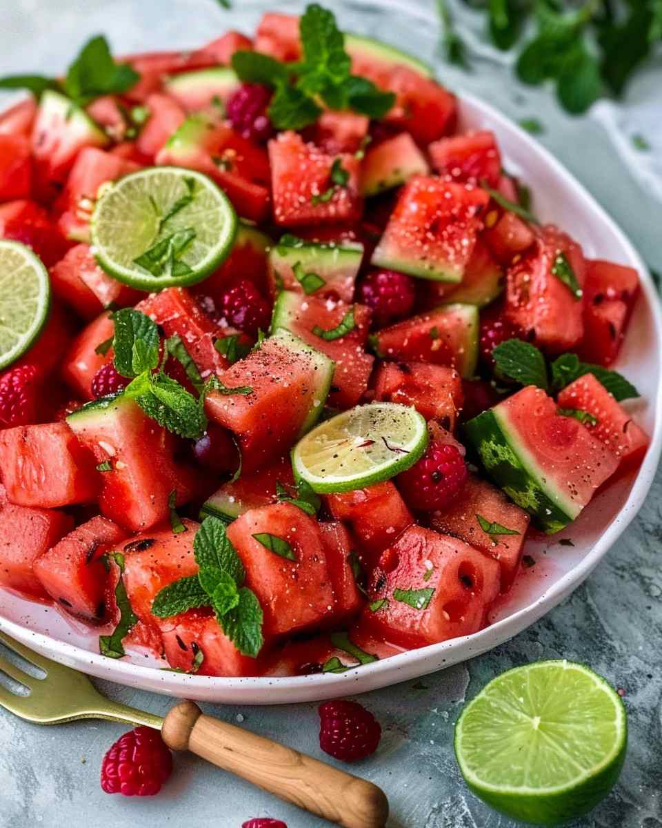 Easy Keto Watermelon Fruit Salad with Lime Mint Dressing