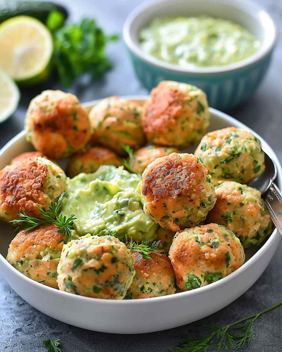 Salmon Balls with Creamy Avocado Sauce