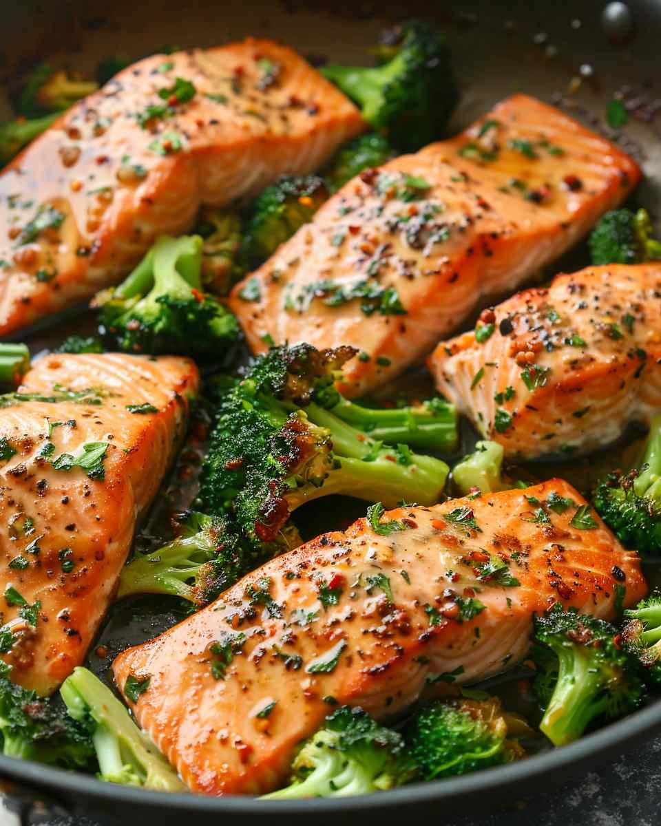 One-Skillet Garlicky Salmon & Broccoli