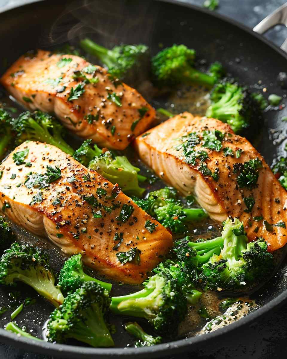 One-Skillet Garlicky Salmon & Broccoli