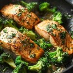 One-Skillet Garlicky Salmon & Broccoli