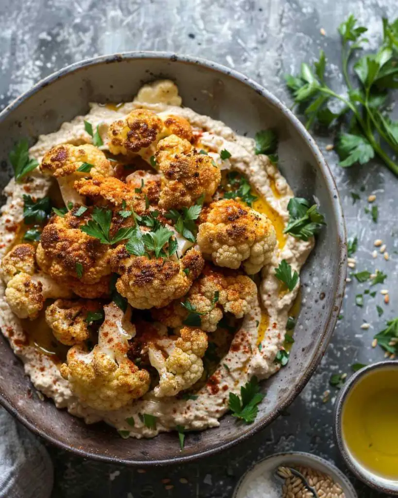 Crispy Baked Cauliflower with Hummus