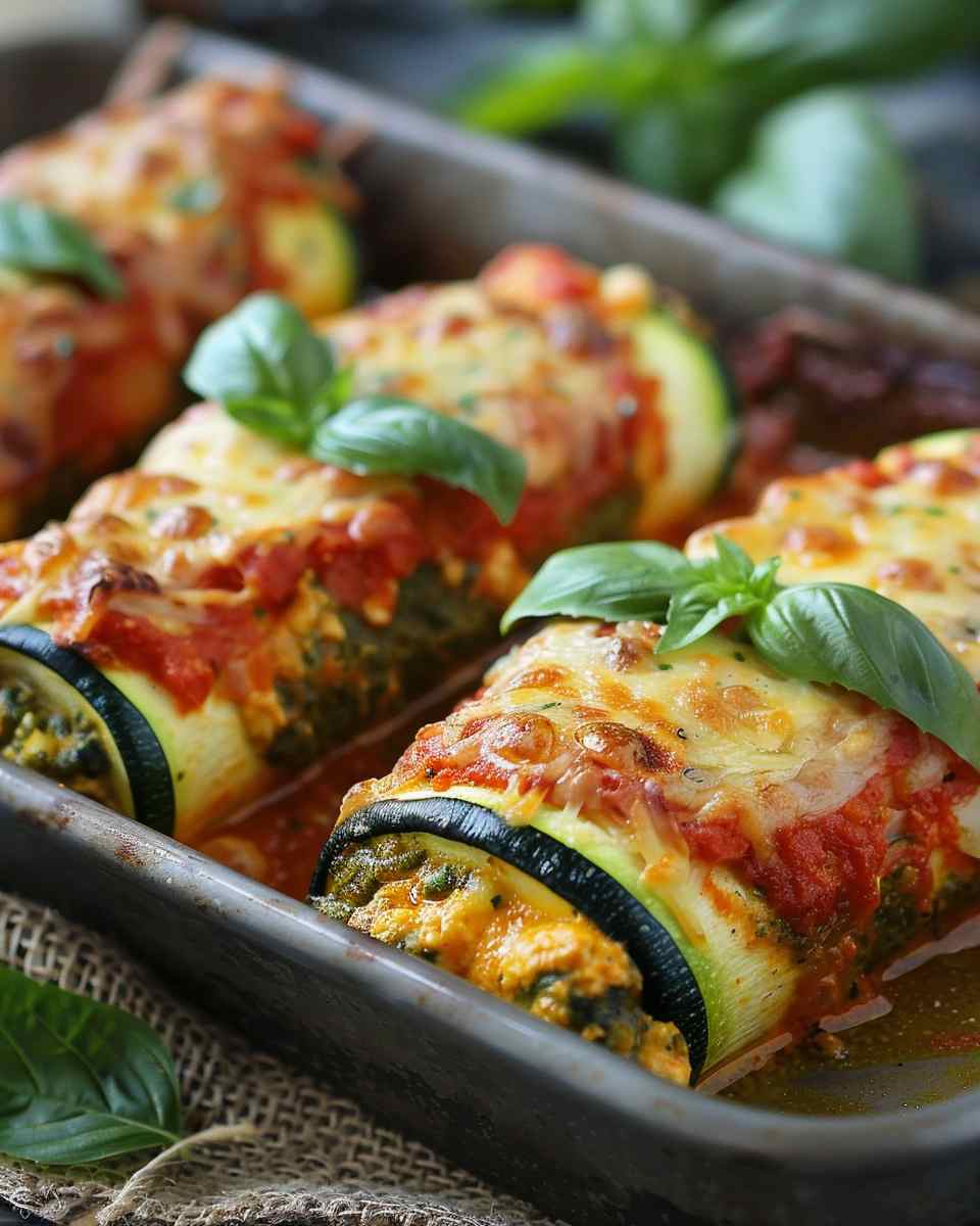 Spicy Pesto and Cheese Stuffed Zucchini Involtini