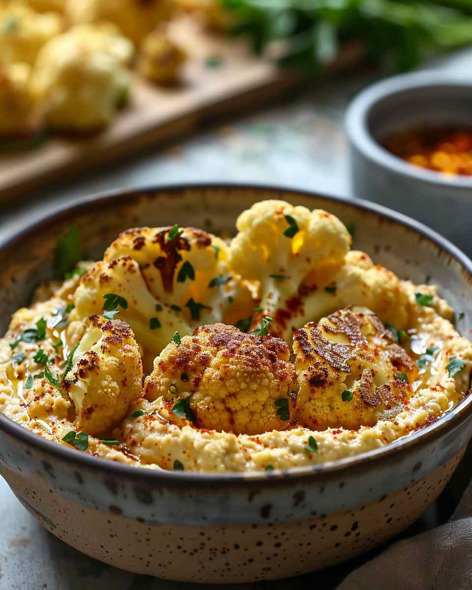 Crispy Baked Cauliflower with Hummus