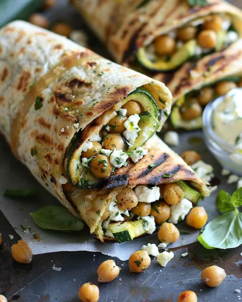 Grilled Zucchini and Feta Chickpea Wrap with Herbed Yogurt