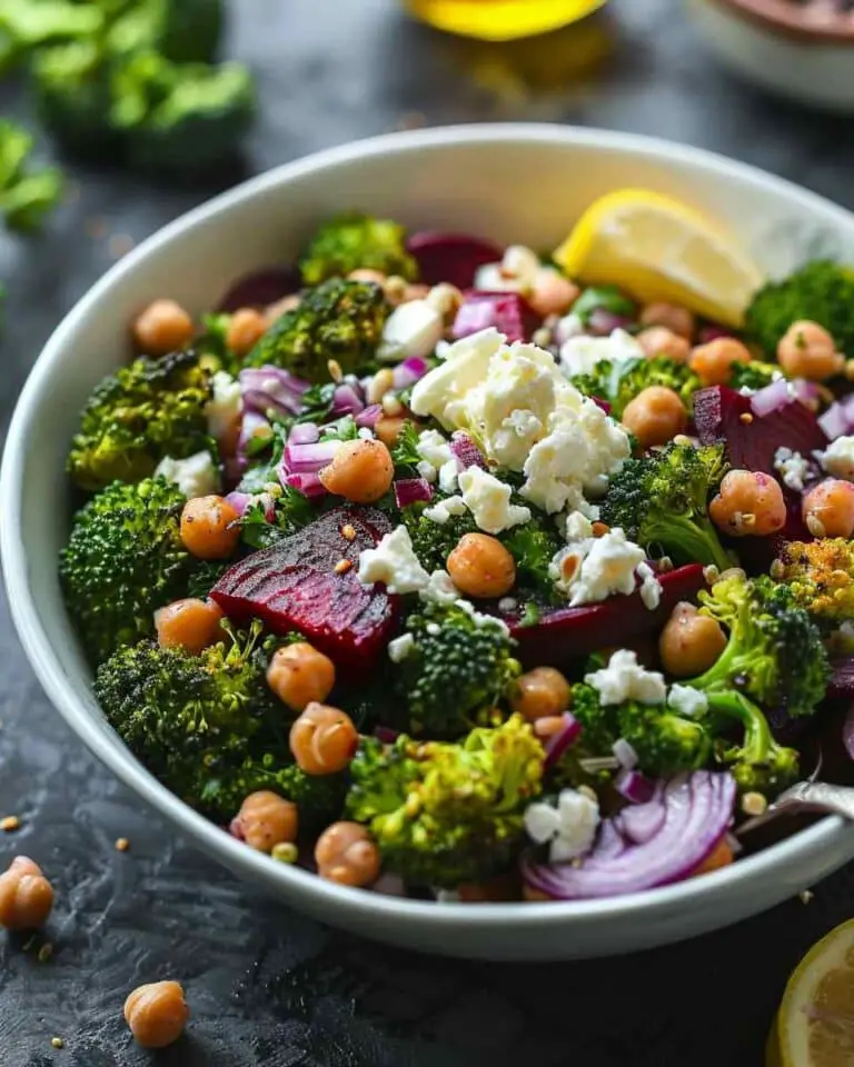 Roasted Broccoli, Chickpea & Beet Salad with Feta