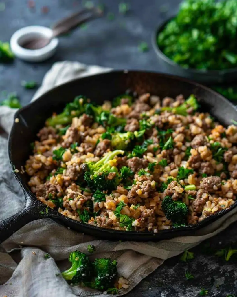 Keto Hamburger Broccoli Skillet