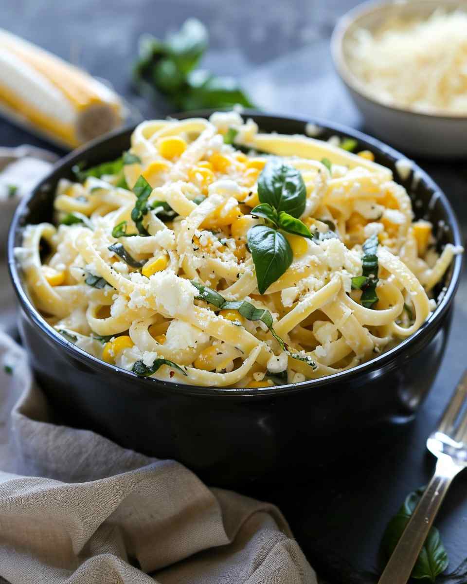 One Pot Lemon Basil, Corn, and Ricotta Pasta