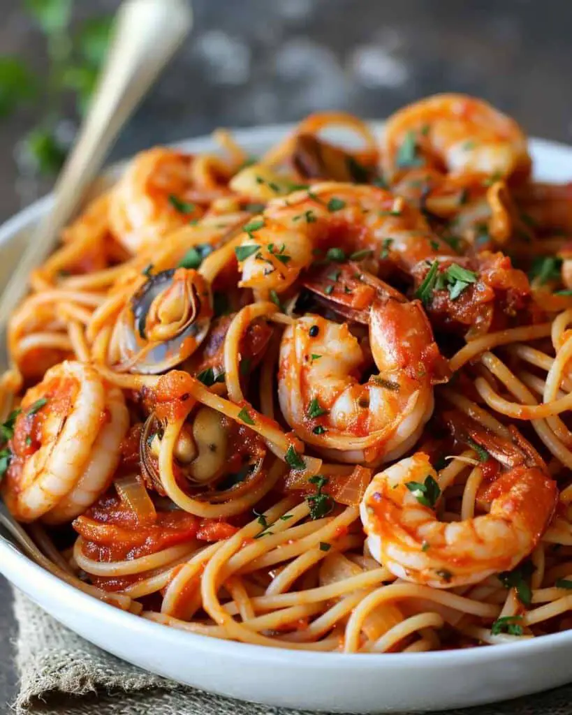 Simple Mixed Seafood Tomato Marinara Pasta