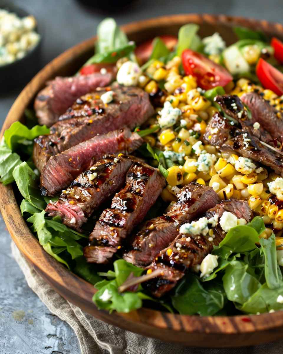 Balsamic Steak Gorgonzola Salad with Grilled Corn