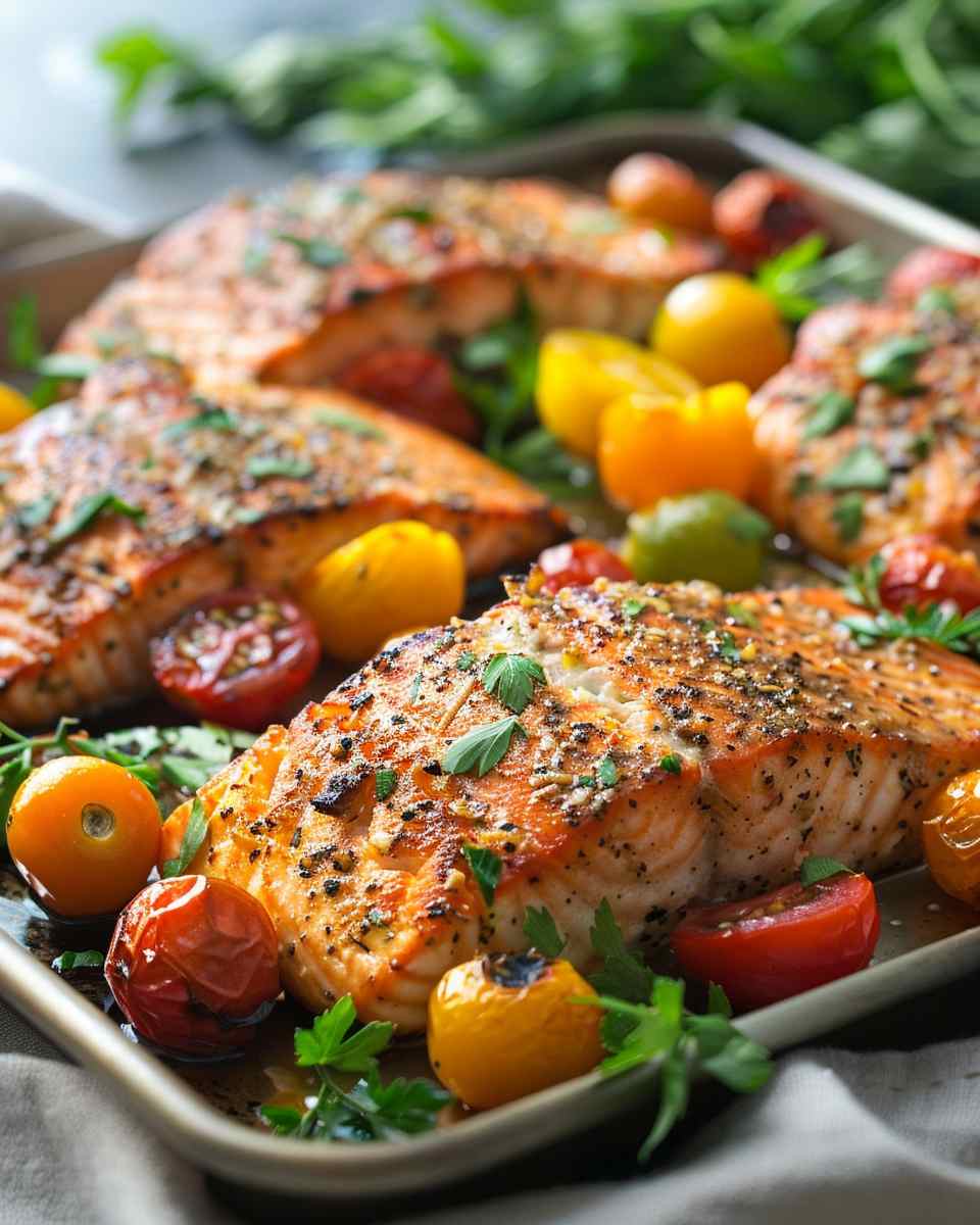 Baked Salmon With Cherry Tomatoes & Bell Peppers