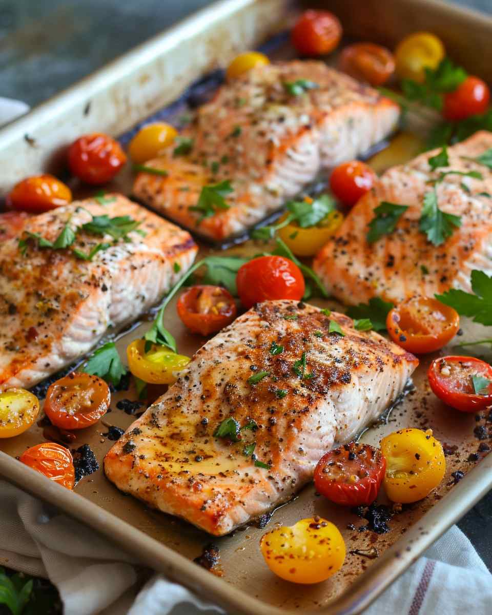 Baked Salmon With Cherry Tomatoes & Bell Peppers