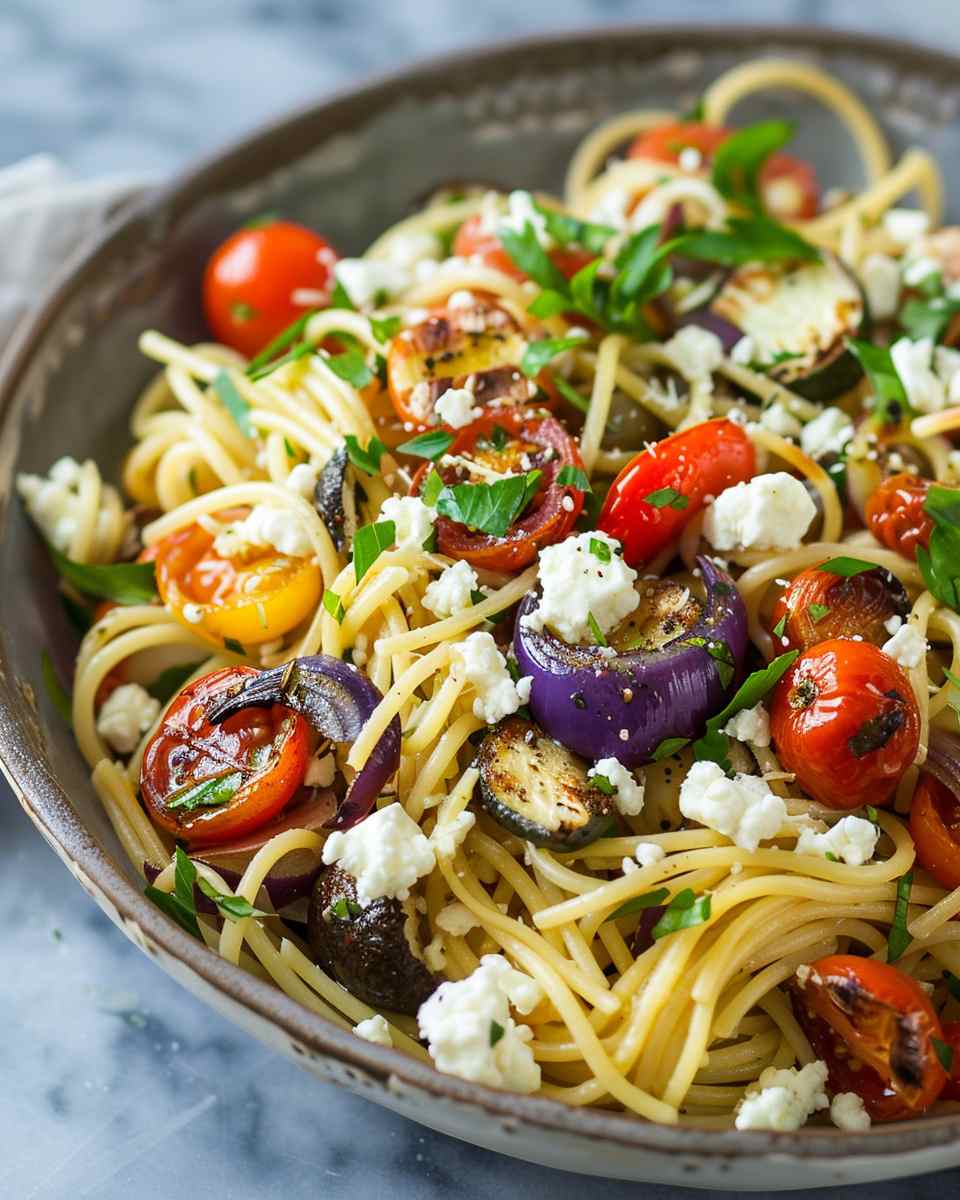 Roasted Veggie Pasta with Feta