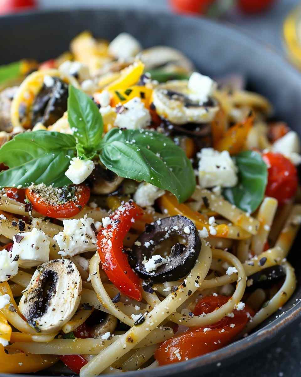 Roasted Veggie Pasta with Feta