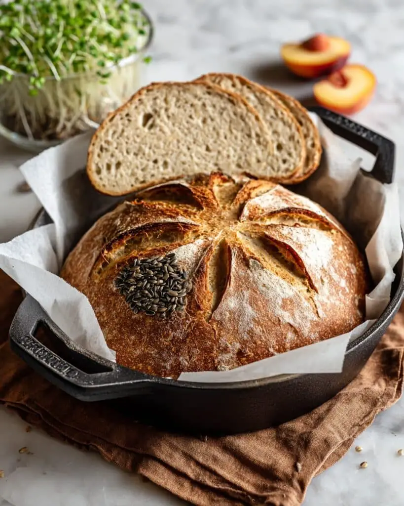 Sunflower Sourdough Peach Toast with Microgreens Recipe