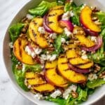 Grilled Peach Salad with Feta, Walnuts, and Balsamic Vinaigrette Recipe