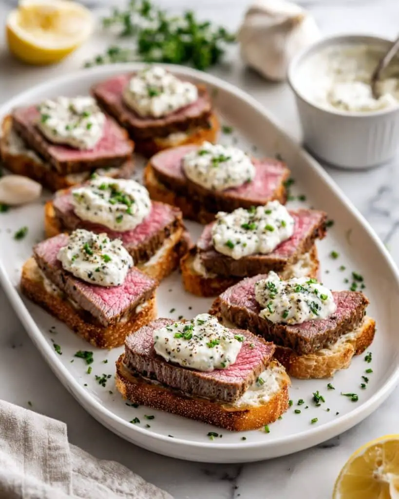Easy Steak Crostini with Creamy Horseradish Sauce Recipe