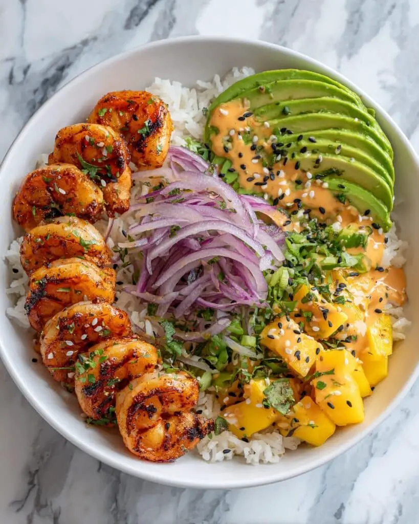 Charred Shrimp and Avocado Bowl with Mango Salsa Recipe