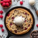 Chocolate Chip Skillet Blondie with Raspberries Recipe