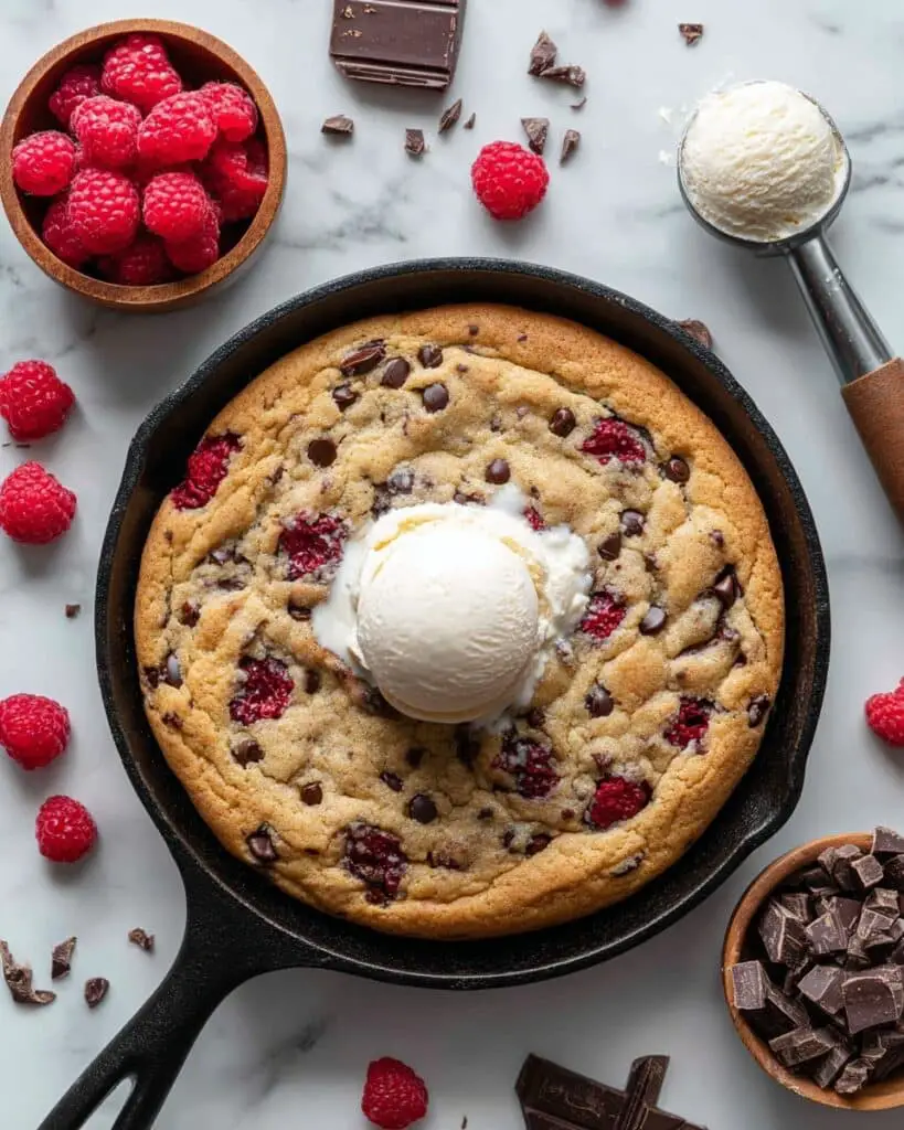 Chocolate Chip Skillet Blondie with Raspberries Recipe