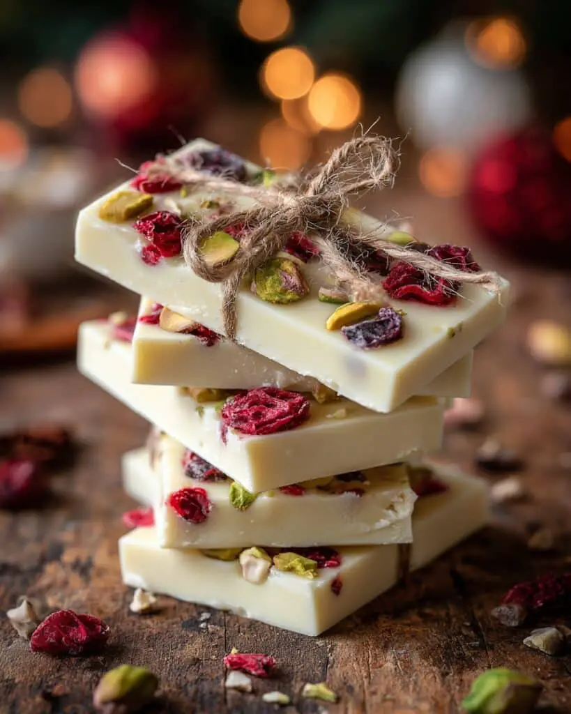 Easy White Chocolate Bark with Pistachios, Cranberries, and Raspberries Recipe