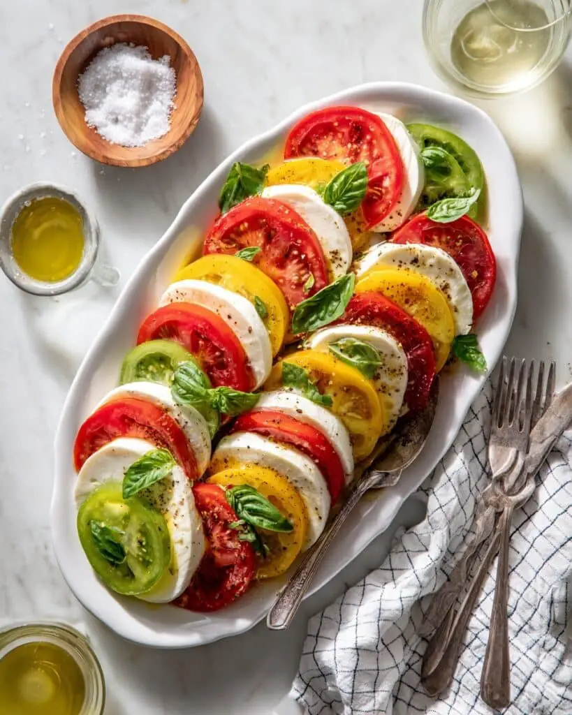 Classic Caprese Salad with Ripe Tomatoes, Fresh Mozzarella, and Basil Recipe