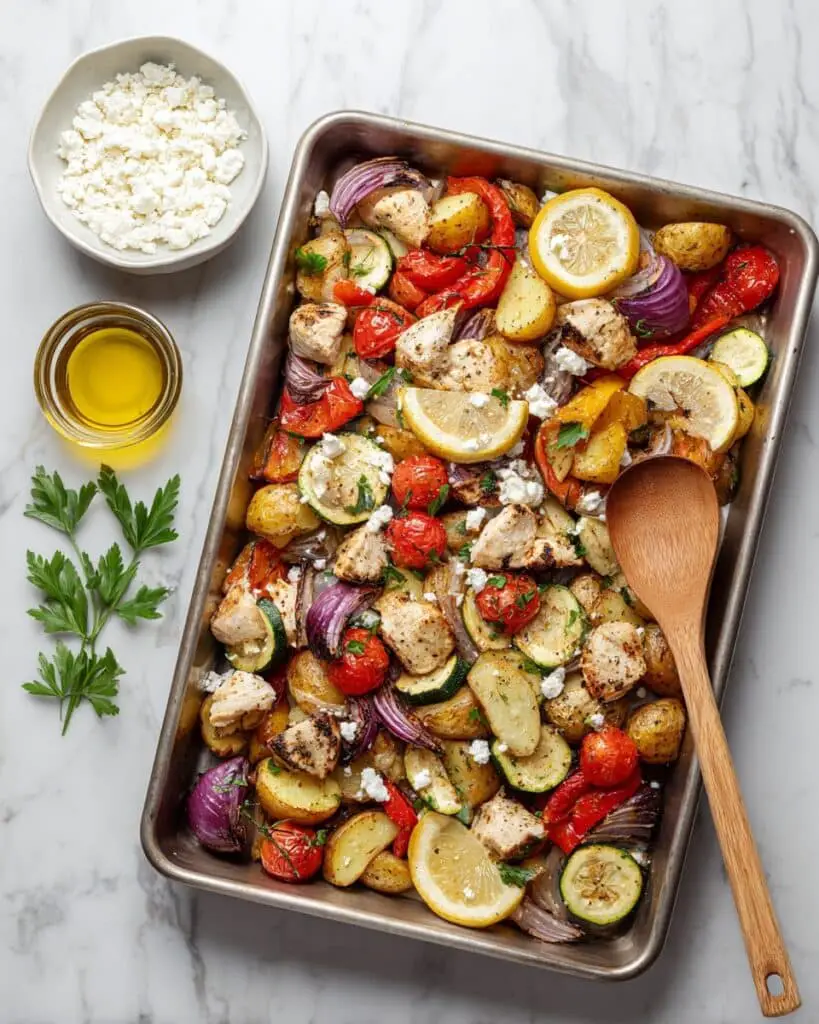 Greek Sheet Pan Chicken with Potatoes and Vegetables Recipe