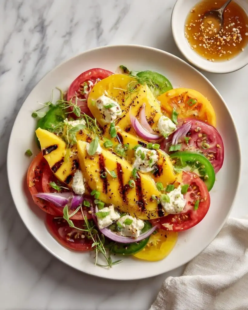 Grilled Mango, Tomato, and Burrata Platter Recipe