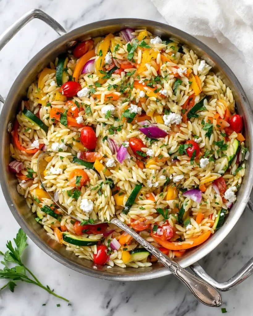 Roasted Vegetable Orzo with Balsamic Dressing and Feta Recipe
