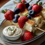 Red, White, and Blue Fruit Skewers with Cheesecake Yogurt Dip Recipe
