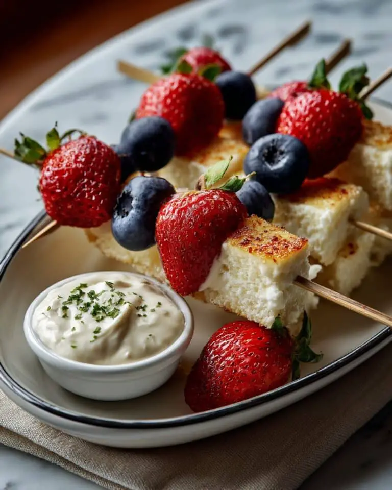 Red, White, and Blue Fruit Skewers with Cheesecake Yogurt Dip Recipe