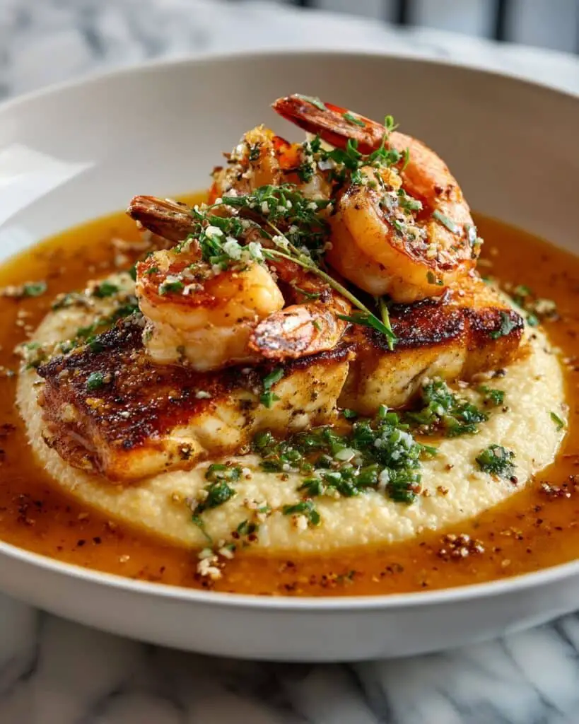 Red Snapper and Shrimp Grits with Cajun Cream Sauce Recipe