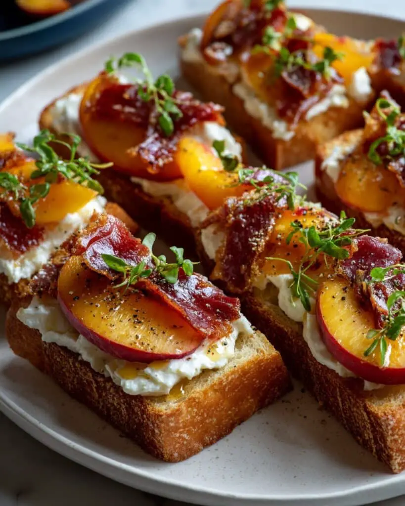Peach Burrata Parmesan Crostini with Hot Honey Recipe