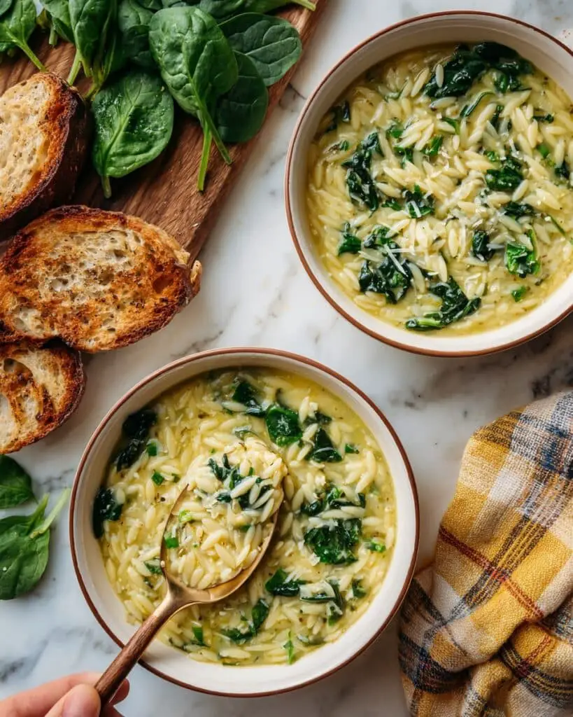 Stracciatella Soup with Spinach and Orzo Recipe