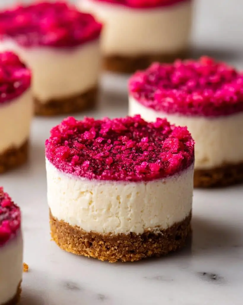 Mini Cheesecake Bites with Dried Strawberries and Crispy Rice Recipe