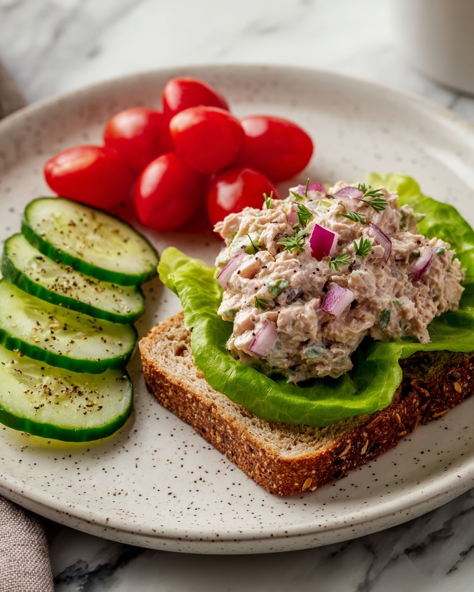 A clear glass bowl placed on a white marbled surface holds four separate layers of ingredients. On the left side, there is a pile of light green chopped celery pieces. Next to it, slightly towards the center, is a mound of light pink tuna flakes. Next to the tuna and towards the upper right, there is a cluster of small purple and white diced red onion pieces. Finally, on the bottom right, there is a group of chopped pickles with green and yellow shades. Each ingredient is neatly separated and not mixed. Photo taken with an iphone --ar 4:5 --v 7