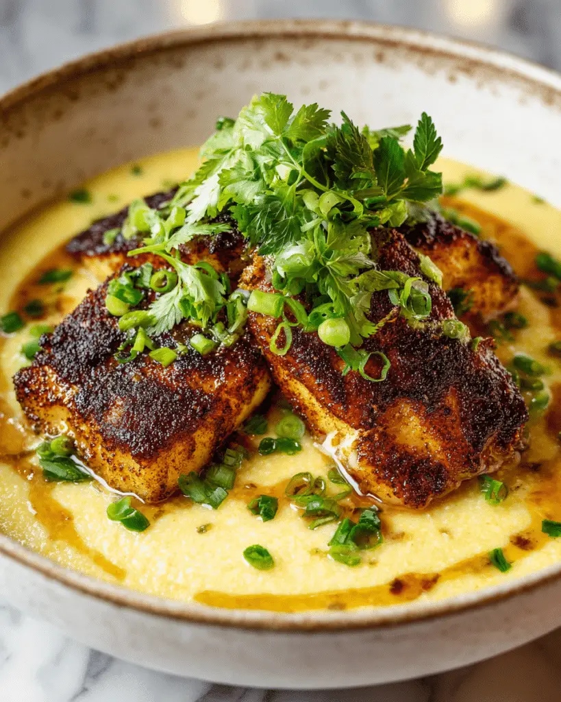Blackened Catfish with Creamy Gouda Grits and Cajun Cream Sauce Recipe