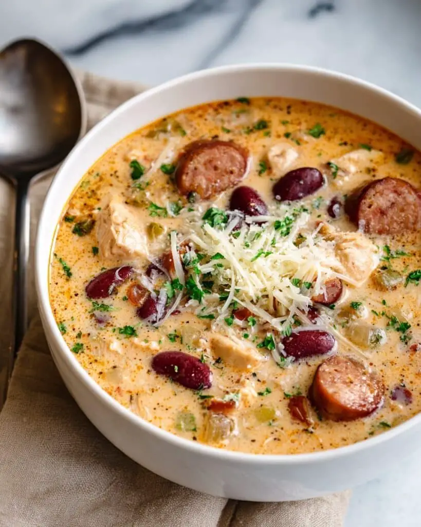 Creamy Cajun Chicken, Sausage, and Bean Soup Recipe