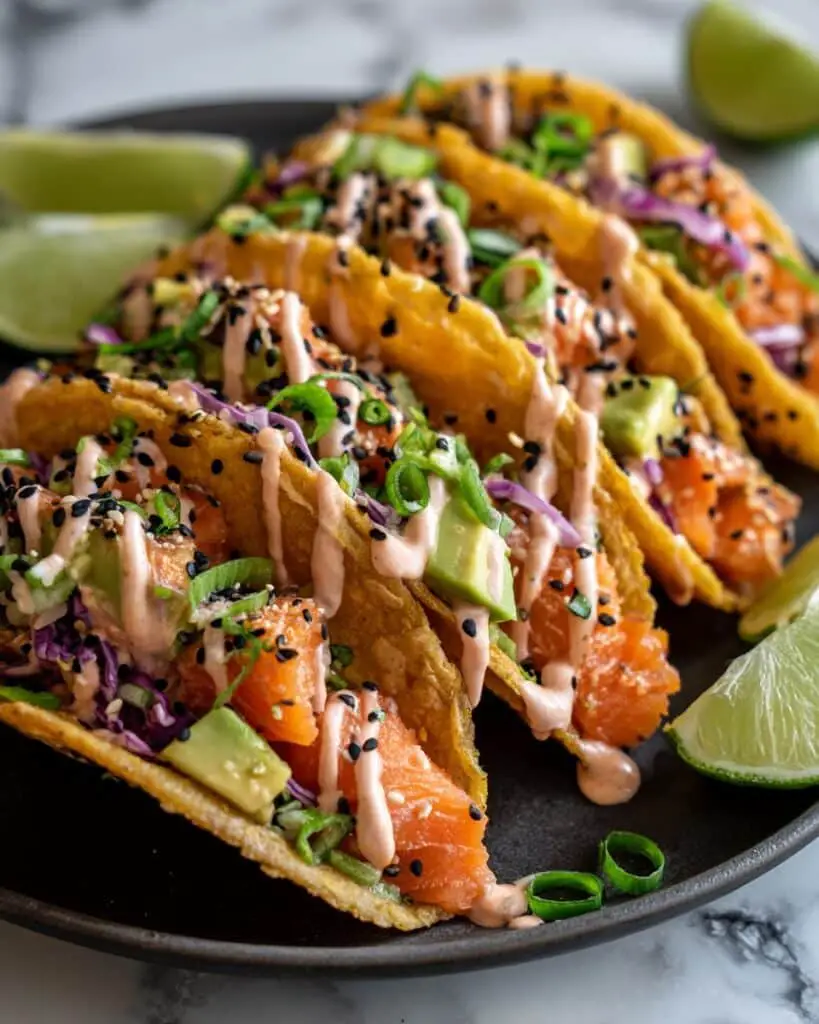 Crispy Wonton Tacos with Salmon Poke Filling Recipe