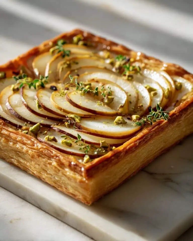 Flaky Puff Pastry Tart with Pears, Goat Cheese, and Pistachios Recipe