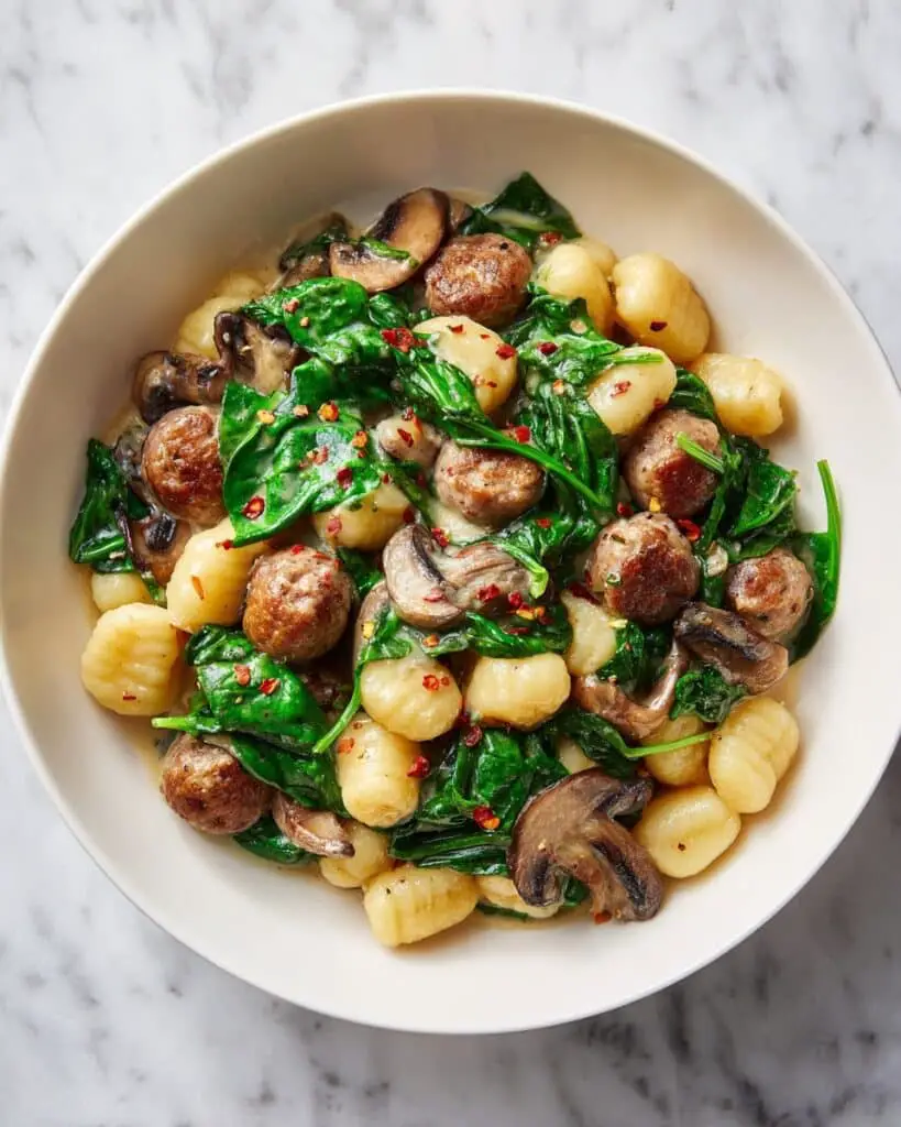 Creamy Italian Gnocchi with Sausage, Mushrooms, and Spinach Recipe